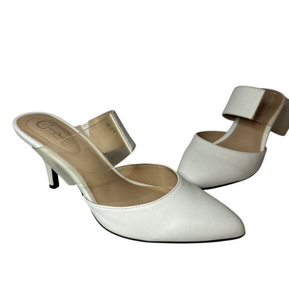 CATO Size 8 Pointed Toe Slip On Kitten Heels White Leather FLAWED - Picture 1 of 13